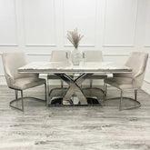 Ottavia Marble Dining Table with Ottavia Mink Velvet Dining Chair Set - Pendle Village Furniture